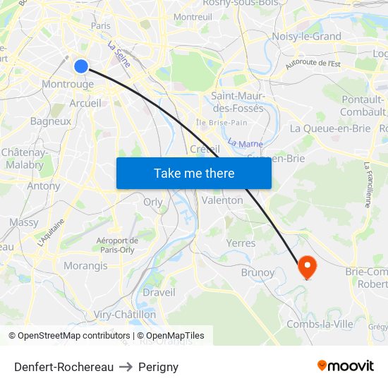 Denfert-Rochereau to Perigny map