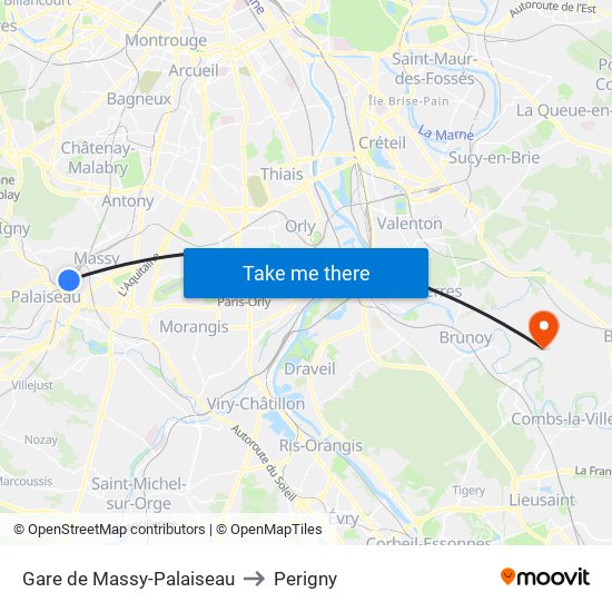 Gare de Massy-Palaiseau to Perigny map