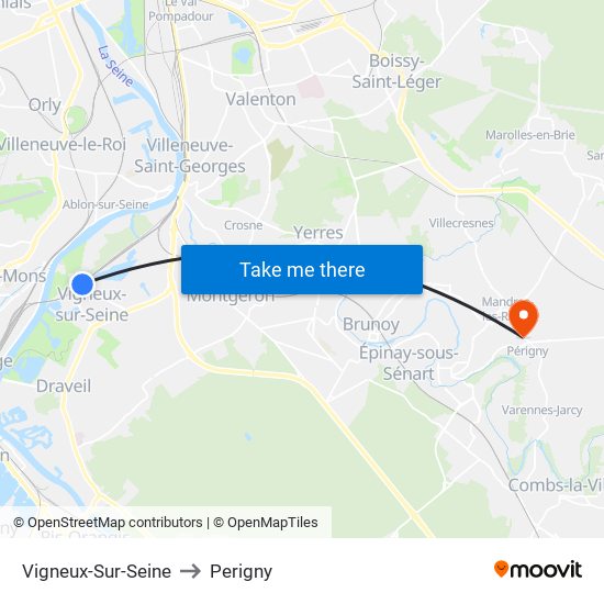 Vigneux-Sur-Seine to Perigny map