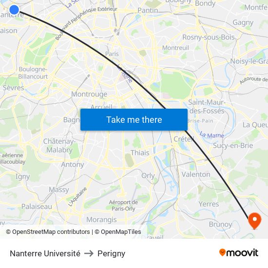 Nanterre Université to Perigny map