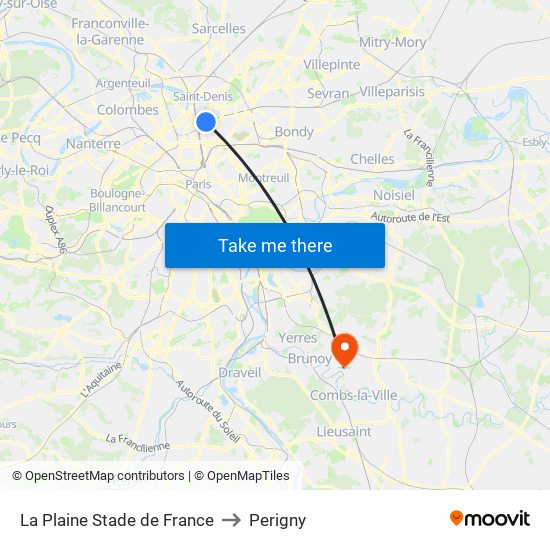 La Plaine Stade de France to Perigny map