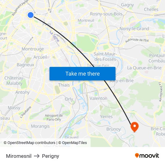 Miromesnil to Perigny map