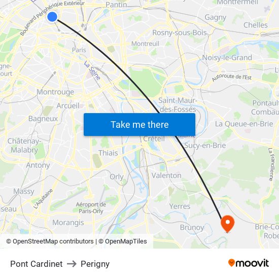 Pont Cardinet to Perigny map