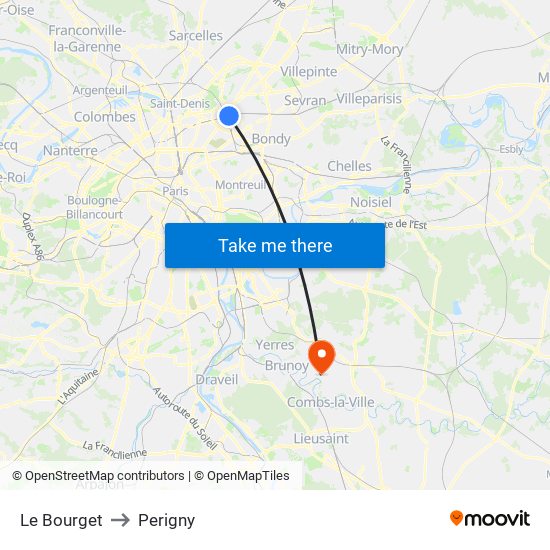 Le Bourget to Perigny map