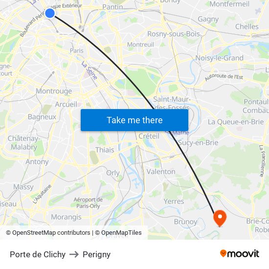 Porte de Clichy to Perigny map