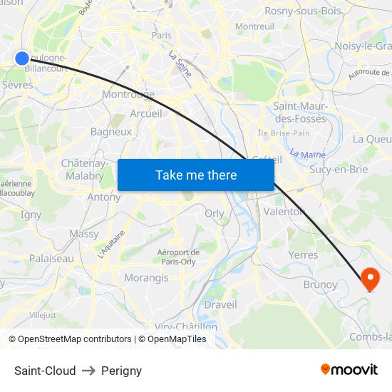 Saint-Cloud to Perigny map