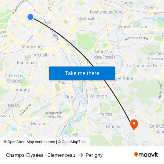 Champs-Élysées - Clemenceau to Perigny map