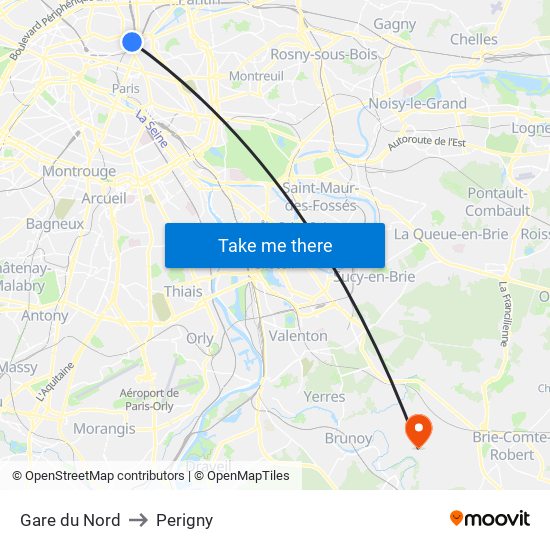 Gare du Nord to Perigny map