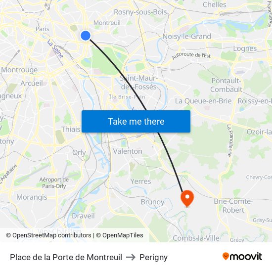 Place de la Porte de Montreuil to Perigny map