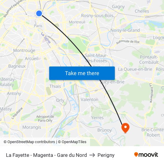 La Fayette - Magenta - Gare du Nord to Perigny map
