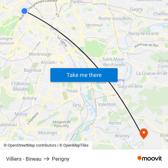 Villiers - Bineau to Perigny map