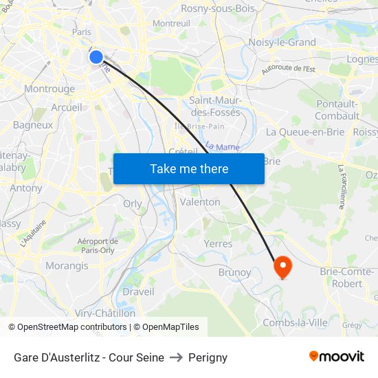 Gare D'Austerlitz - Cour Seine to Perigny map