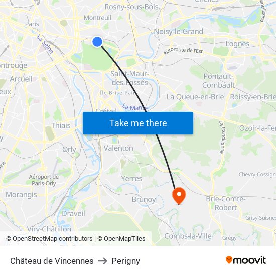 Château de Vincennes to Perigny map