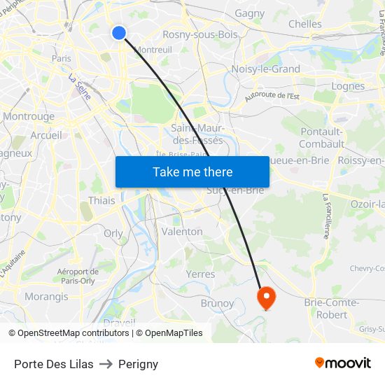 Porte Des Lilas to Perigny map