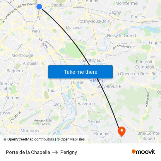 Porte de la Chapelle to Perigny map