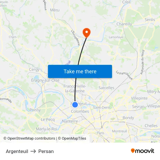 Argenteuil to Persan map