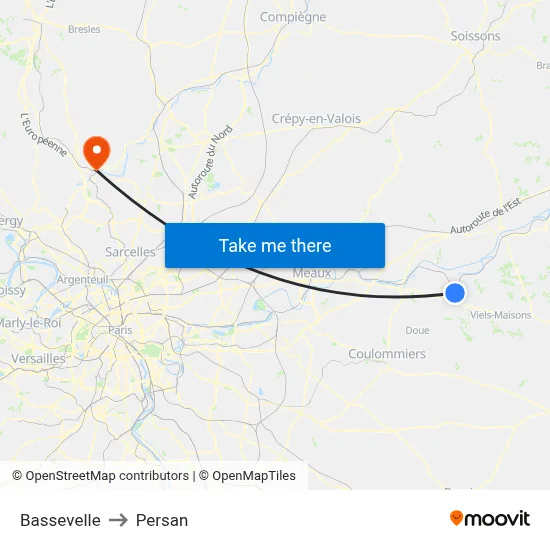Bassevelle to Persan map