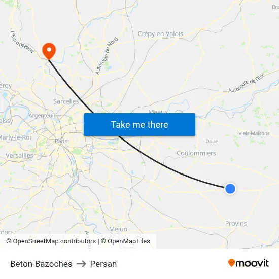 Beton-Bazoches to Persan map