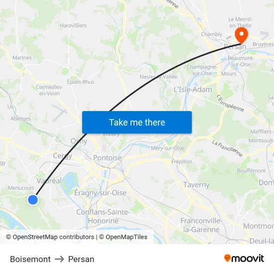 Boisemont to Persan map