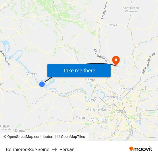 Bonnieres-Sur-Seine to Persan map