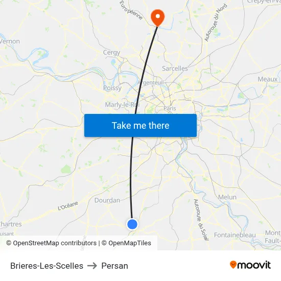 Brieres-Les-Scelles to Persan map