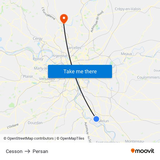 Cesson to Persan map