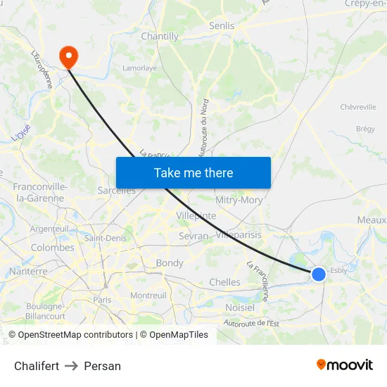 Chalifert to Persan map