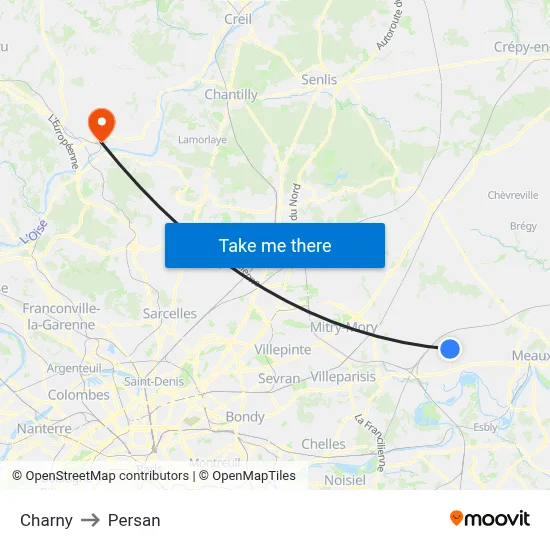Charny to Persan map
