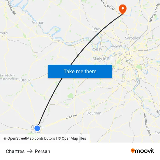 Chartres to Persan map