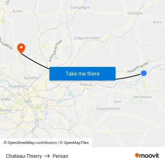 Chateau-Thierry to Persan map