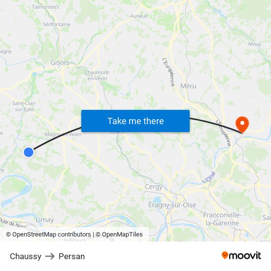 Chaussy to Persan map
