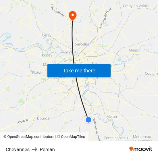 Chevannes to Persan map