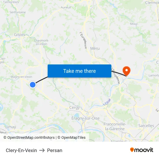 Clery-En-Vexin to Persan map