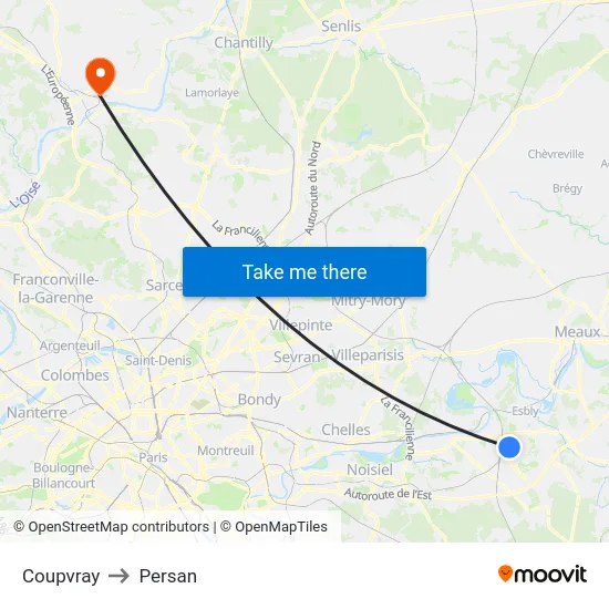 Coupvray to Persan map