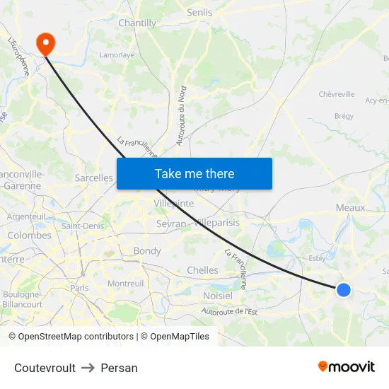 Coutevroult to Persan map