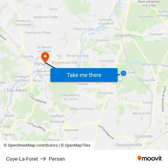 Coye-La-Foret to Persan map