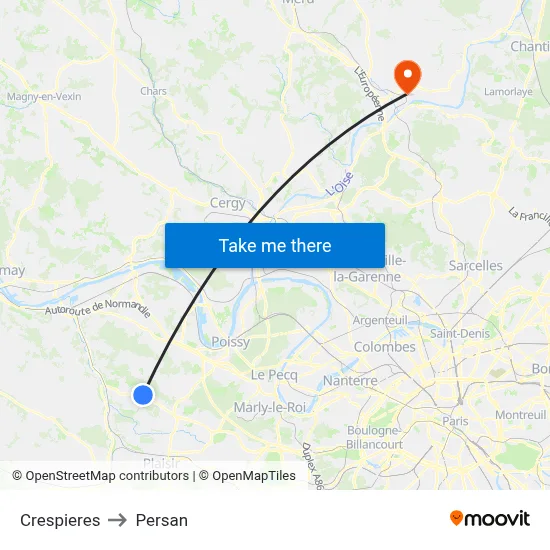 Crespieres to Persan map