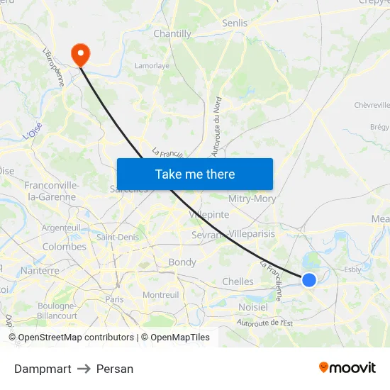 Dampmart to Persan map