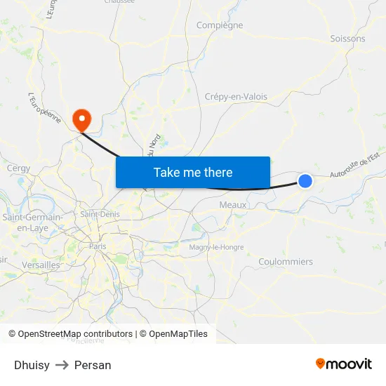 Dhuisy to Persan map