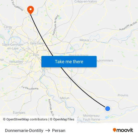 Donnemarie-Dontilly to Persan map