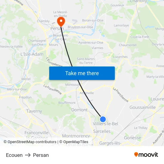 Ecouen to Persan map