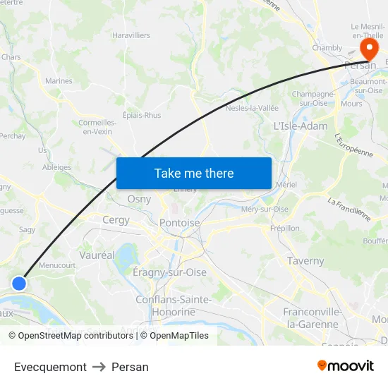 Evecquemont to Persan map