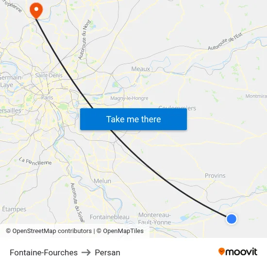 Fontaine-Fourches to Persan map