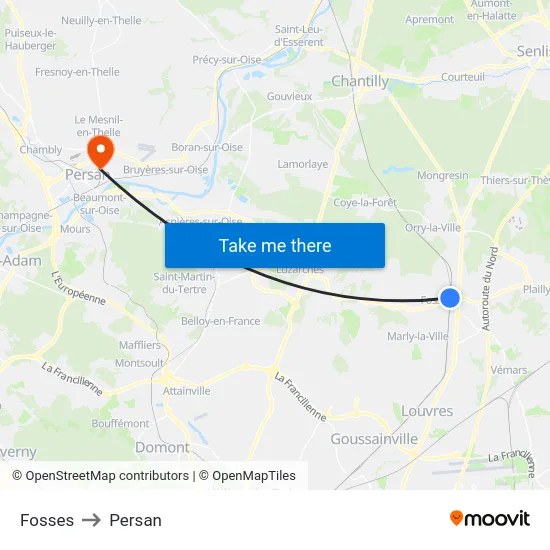 Fosses to Persan map