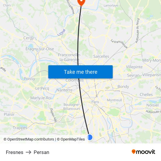 Fresnes to Persan map