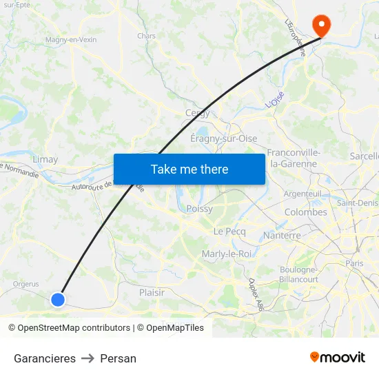 Garancieres to Persan map