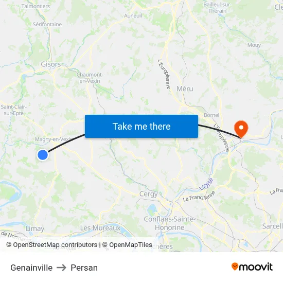 Genainville to Persan map