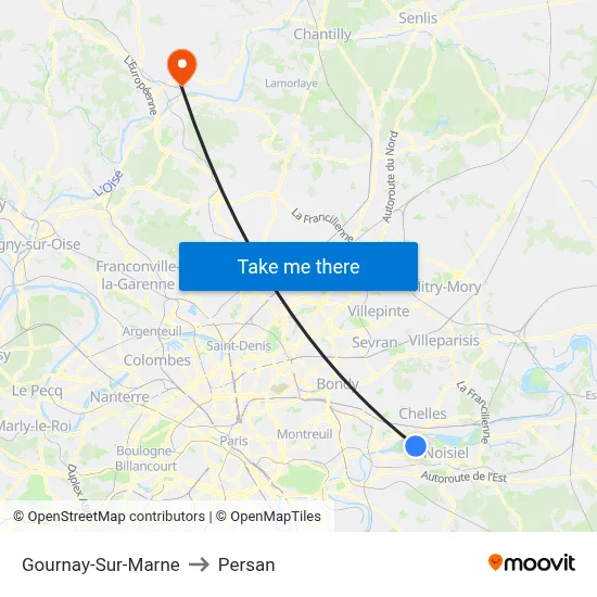 Gournay-Sur-Marne to Persan map