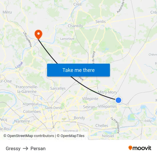 Gressy to Persan map