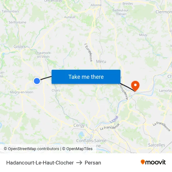 Hadancourt-Le-Haut-Clocher to Persan map